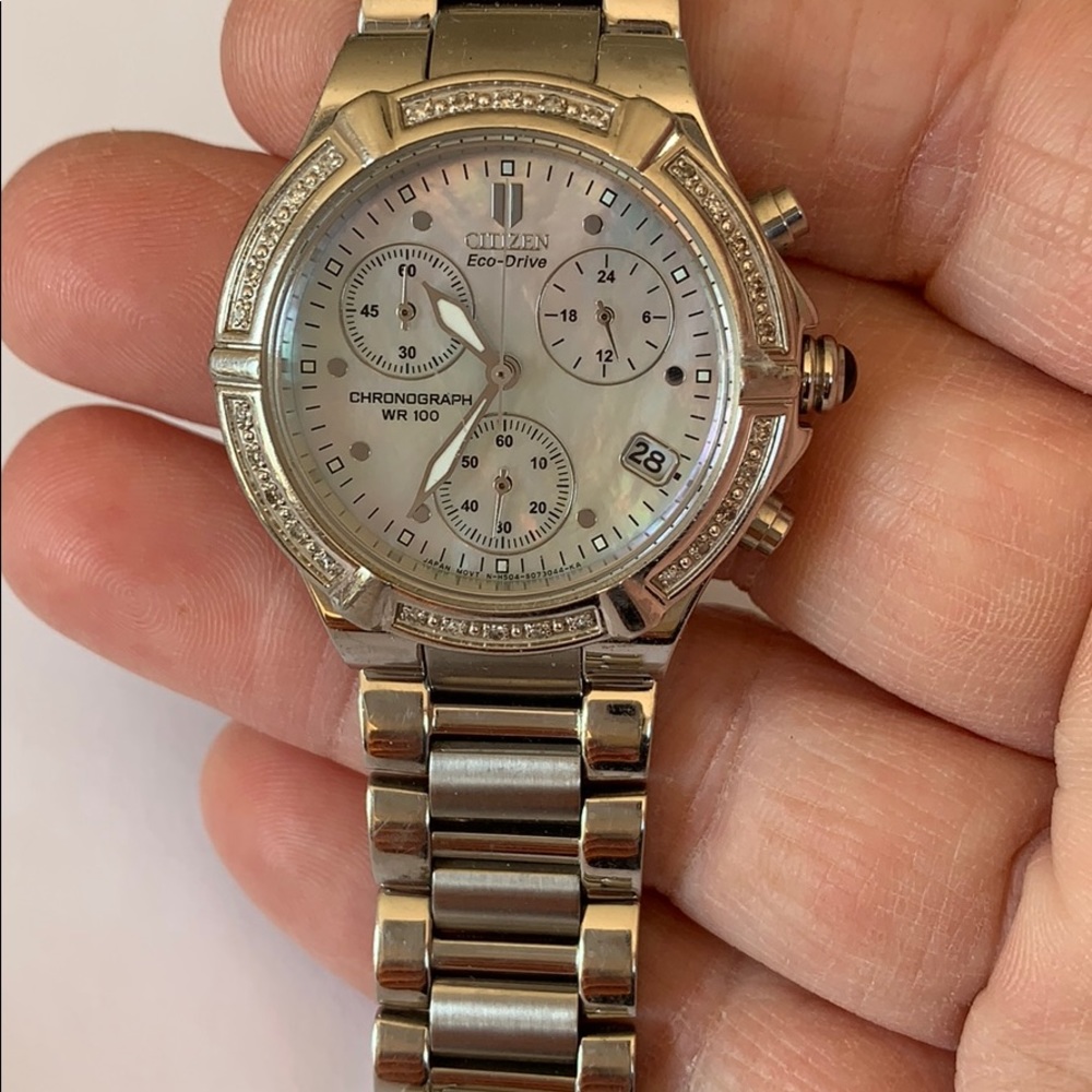 Citizens pearl watch with diamond accents